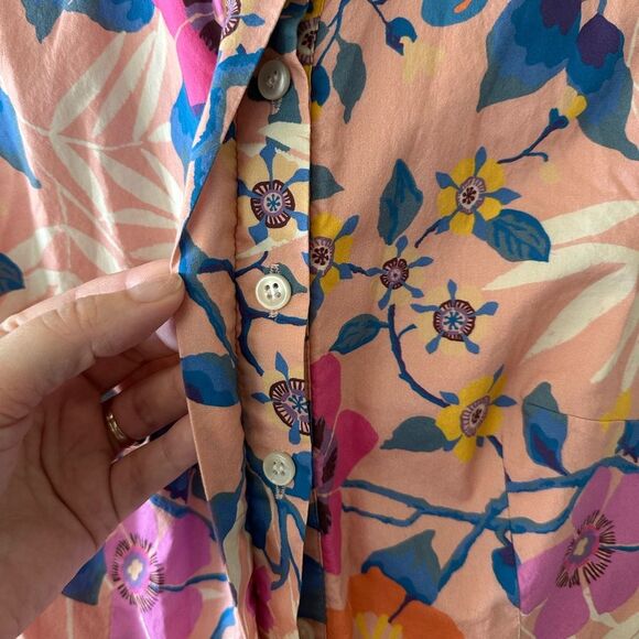J Crew Liberty London Pavilion Pink Floral High Neck Button Up Midi Dress 00 - Picture 6 of 11
